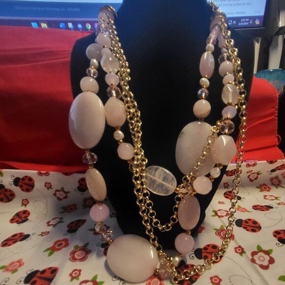 Rose Quartz Beaded Multi-strand Statement Necklace - Picture 2 of 4